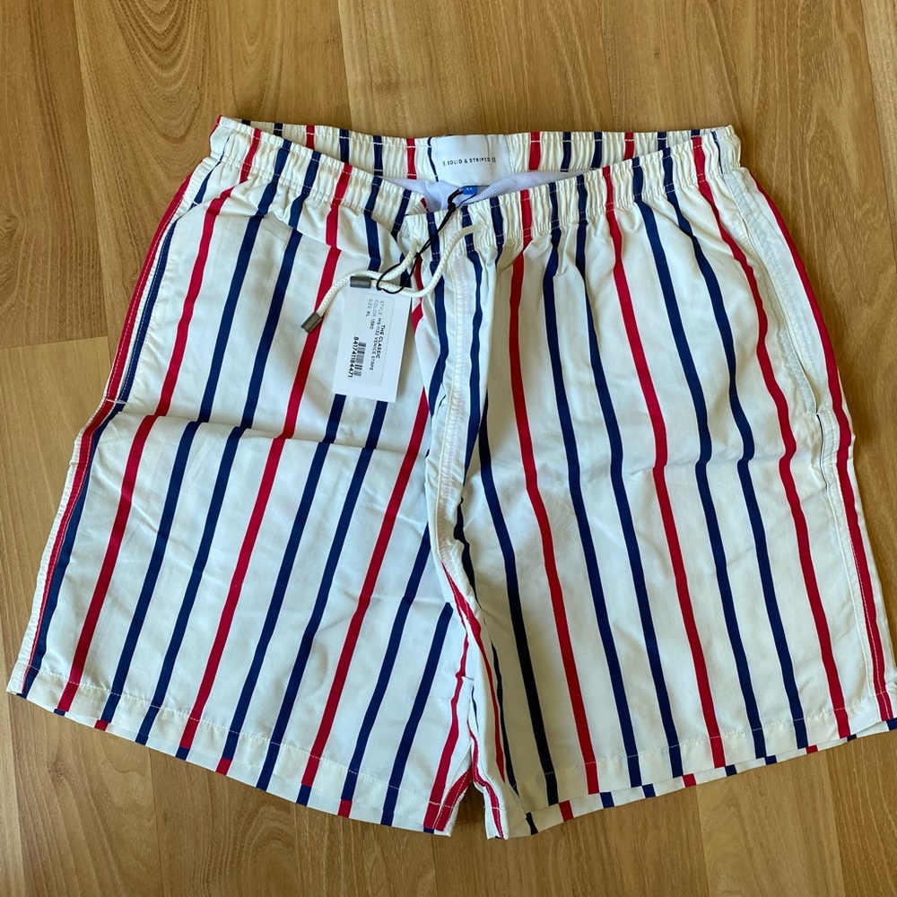 NWT Solid and Striped Classic Swim Trunks - Picture 2 of 4